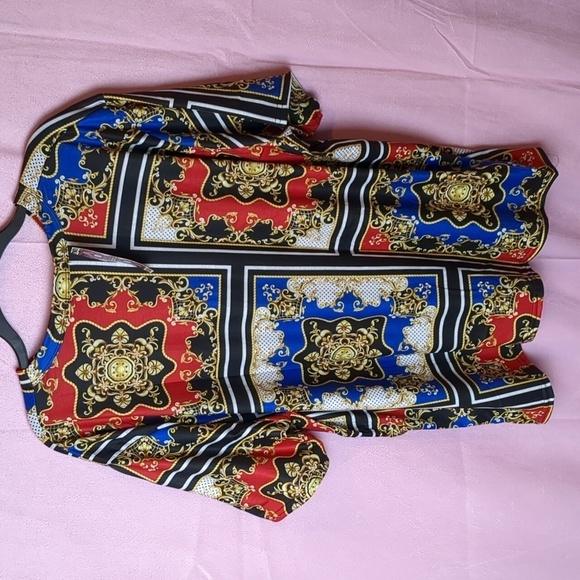 Boohoo Plus Baroque Print Oversized Red Blue Gold Short Sleeve Tee size 18 - Picture 2 of 5